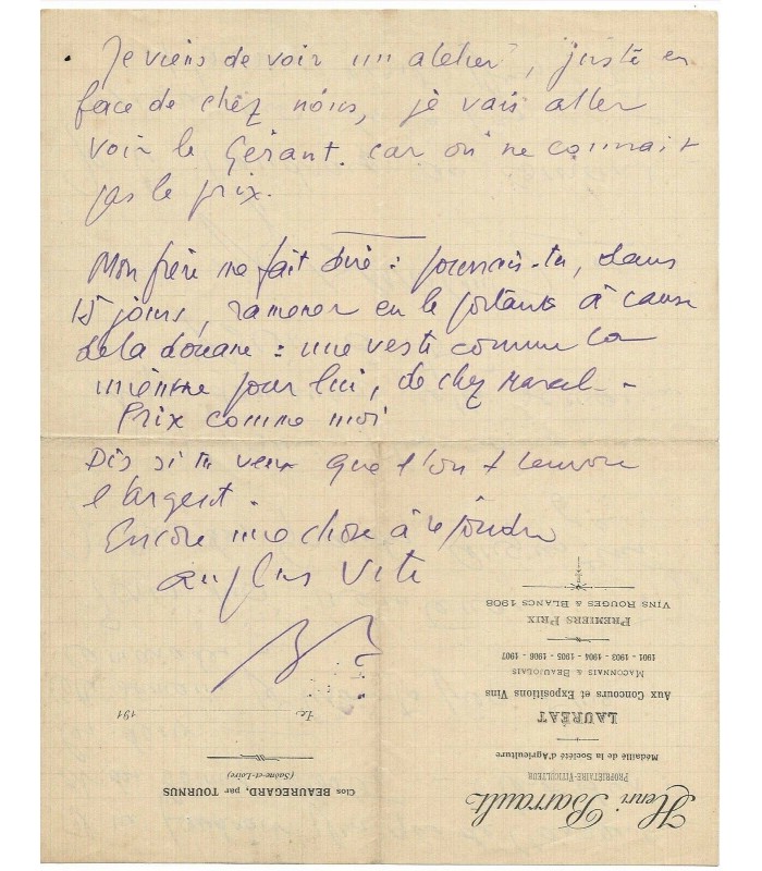 BARRAULT Jean-Louis, comédien. Lettre autographe (G 4682)