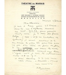 ROULEAU Raymond, comédien. Lettre autographe (G 4681)