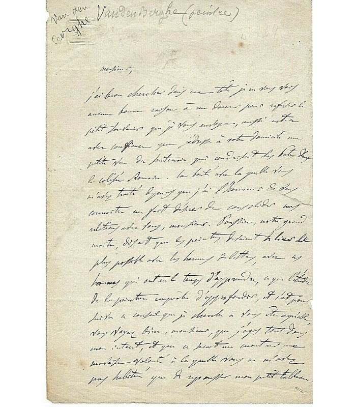 VAN DEN BERGHE Charles-Auguste, peintre. Lettre autographe (G 4670)