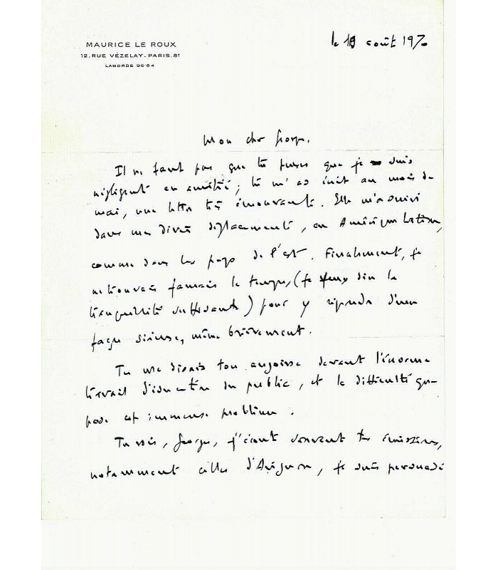 LE ROUX Maurice, compositeur. Lettre autographe (G 4675)