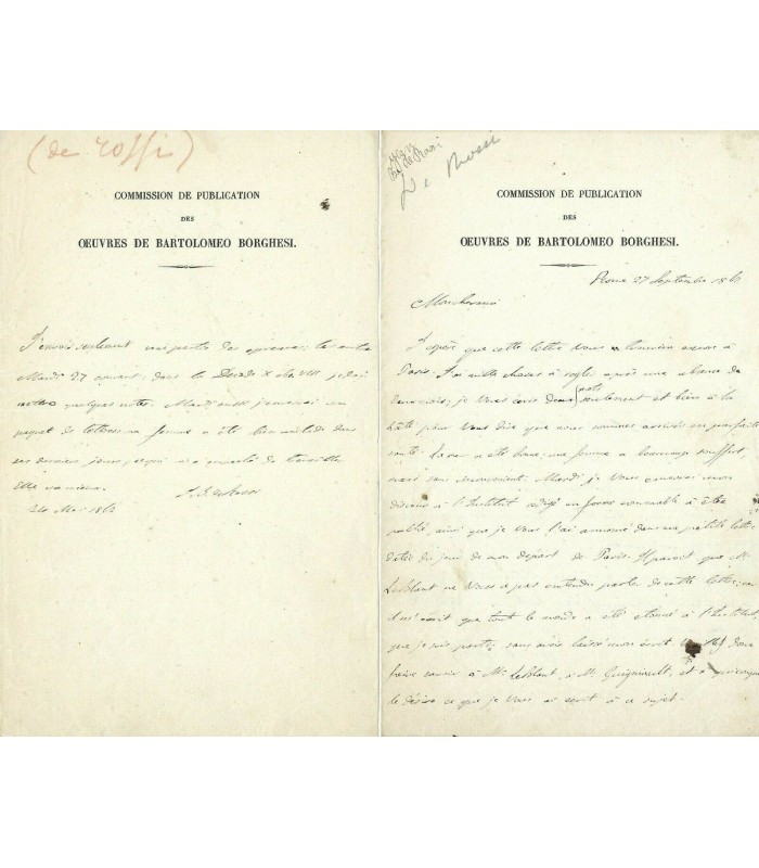 ROSSI Jean-Baptiste, archéologue. 2 lettres autographe (G 4688)