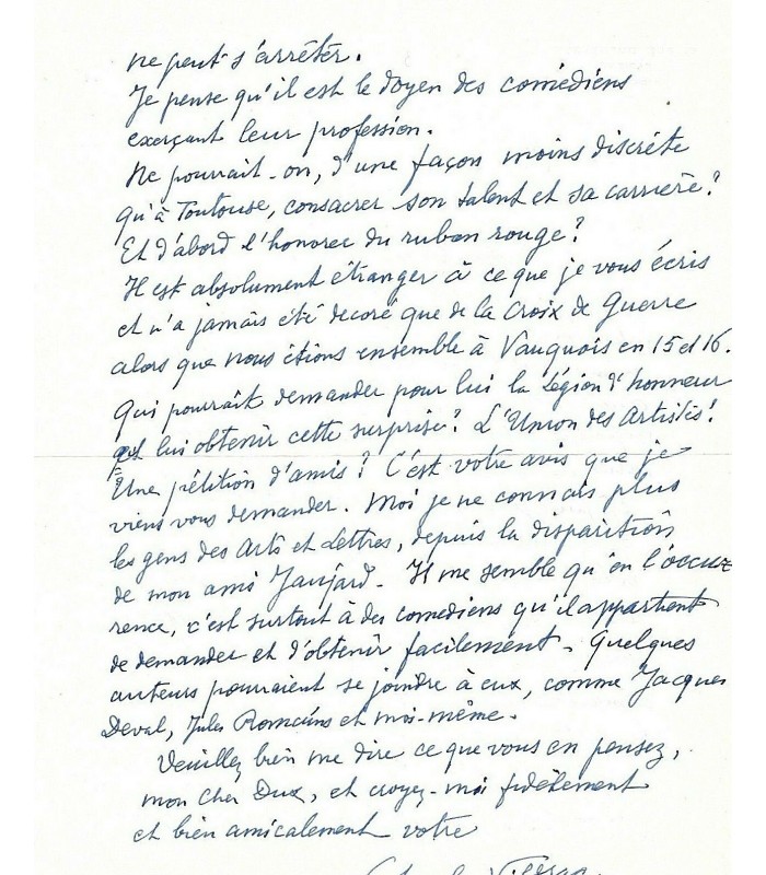 VILDRAC Charles, poète et dramaturge. Lettre autographe (G 4725)