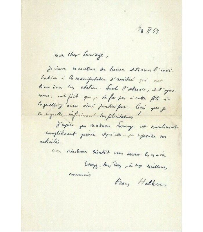 HELLENS Franz, romancier. Lettre autographe (G 4919)