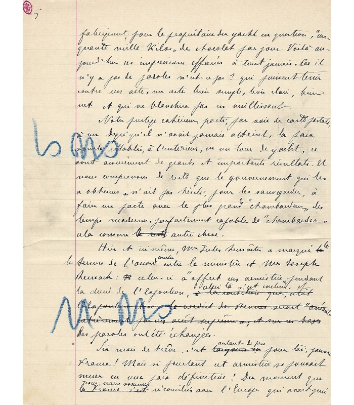 SYVETON (Gabriel), homme politique. Manuscrit autographe (Réf. G 5049)