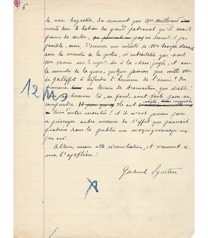 SYVETON (Gabriel), homme politique. Manuscrit autographe (Réf. G 5049)