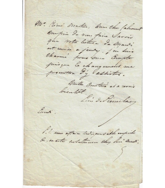 [LAMARTINE]. DE PIERRECLAU. 7 lettres autographes (G 5054)