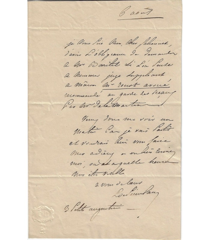 [LAMARTINE]. DE PIERRECLAU. 7 lettres autographes (G 5054)