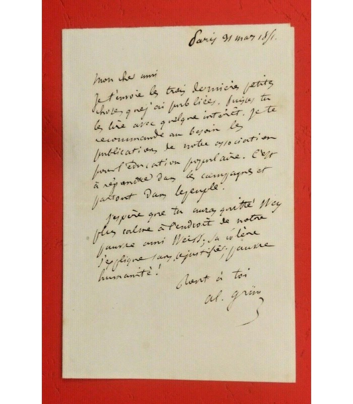 GRUN (Alphonse), juriste et journaliste. 2 lettres autographes (G 5059)