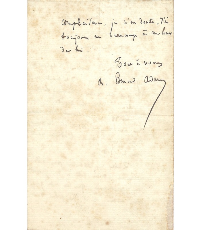 ADAM (Edmond), homme politique. Lettre autographe (G 5060)