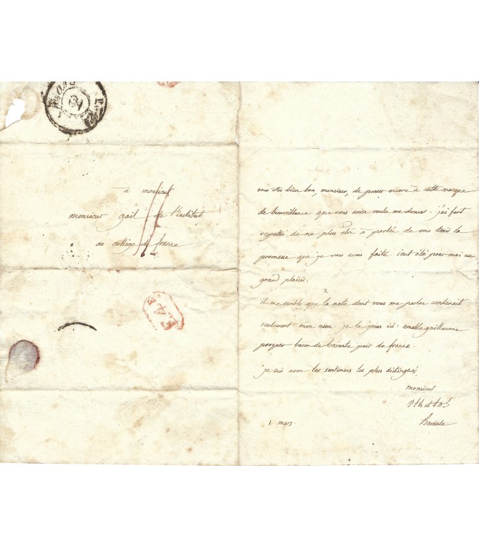 BARANTE (Prosper de), homme politique. 2 lettres autographes et 1 brevet signé (Réf. G 5067)