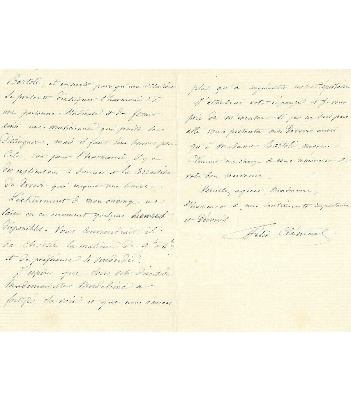 CLEMENT Félix, compositeur, organiste. Lettre autographe (G 5088)