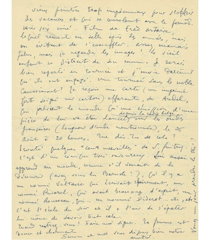 KARL Roger, comédien. Lettre autographe (G 5149)