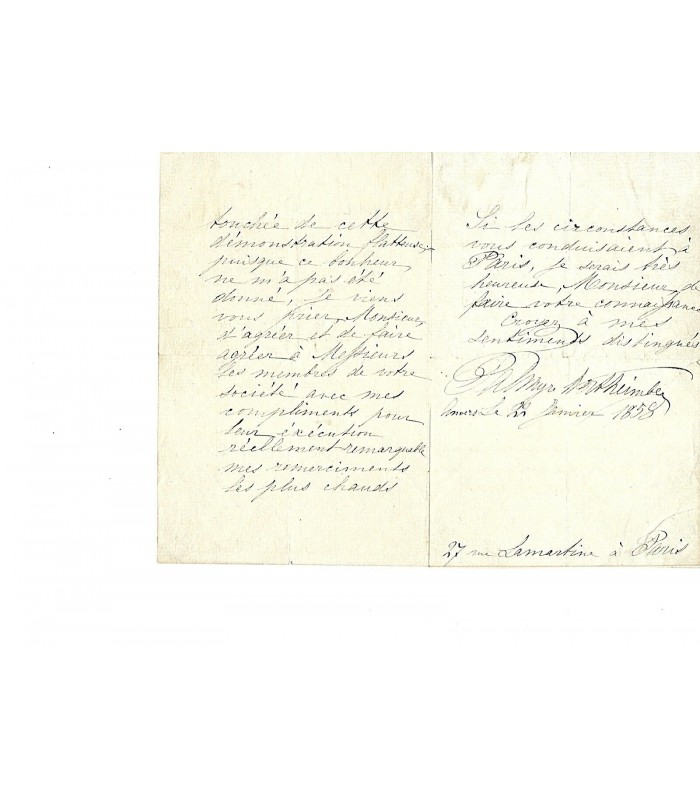 WERTHEIMBER Palmyre, cantatrice. Lettre autographe (G 5215)