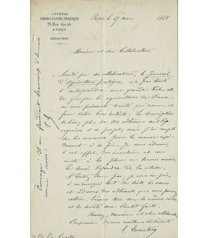 LECOUTEUX Edouard, agronome. 4 Lettre autographe (G 5160)