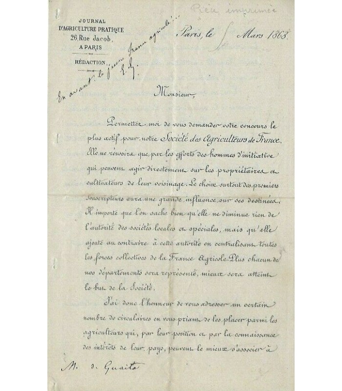 LECOUTEUX Edouard, agronome. 4 Lettre autographe (G 5160)