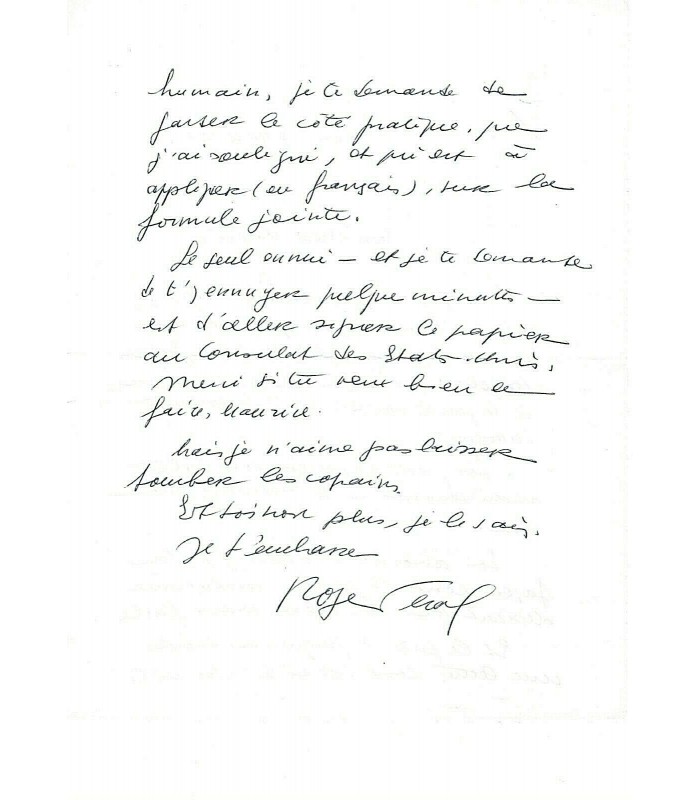 FERAL Roger, journaliste, écrivain. Lettre autographe (G 5234)