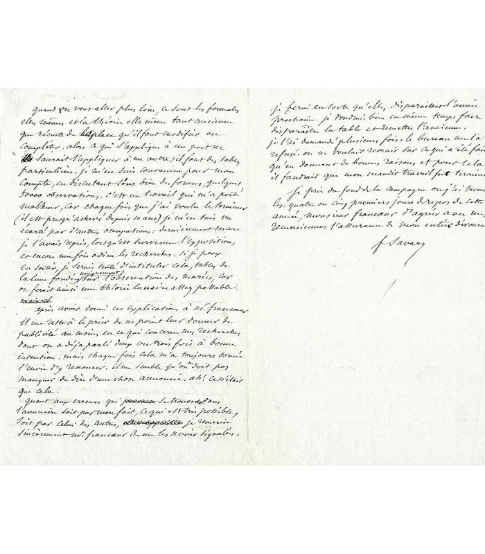SAVARY Félix, astronome et mathématicien. Lettre autographe (G 552)