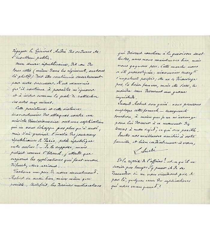 ANDRE Louis, général français, ministre de la guerre. Lettre autographe ( G 783)