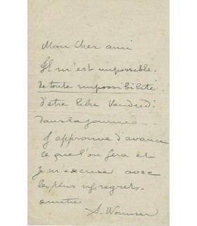 WORMSER André, compositeur. Lettre autographe (G 985)