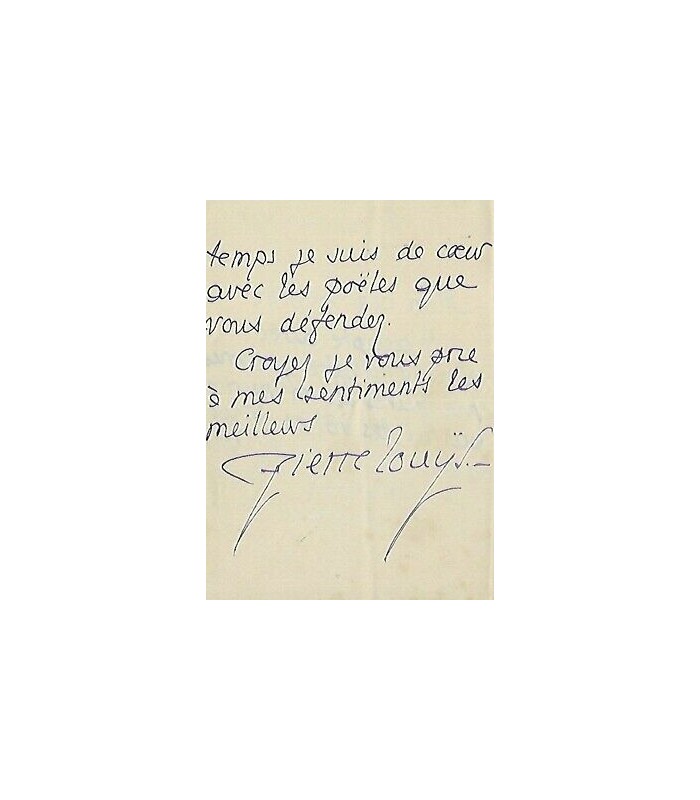 LOUYS Pierre, romancier. Lettre autographe (G 4637)