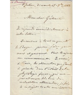 BERNARD (Claude). Médecin, physiologiste. Lettre autographe (Réf. G 3544)