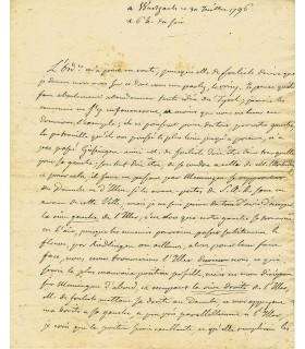 BOURBON-CONDE (Louis Joseph de). Général en chef de l'Emigration. Lettre autographe, 30 juillet 1796 (Réf. G 561)