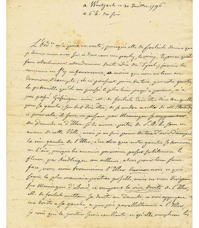 BOURBON-CONDE (Louis Joseph de). Général en chef de l'Emigration. Lettre autographe, 30 juillet 1796 (Réf. G 561)