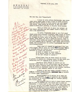 BRASSAI. Lettre dactylographiée Signée, 25 juin 1976 (Réf. G 5384)
