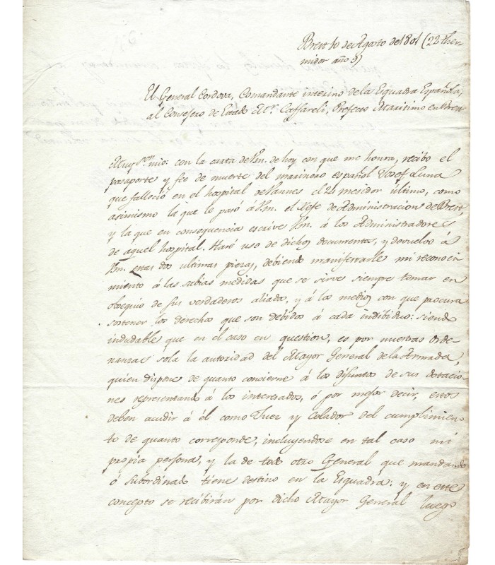 CORDOVA (Antonio). Marin espagnol. Lettre (en espagnol) (Réf. G 1153)