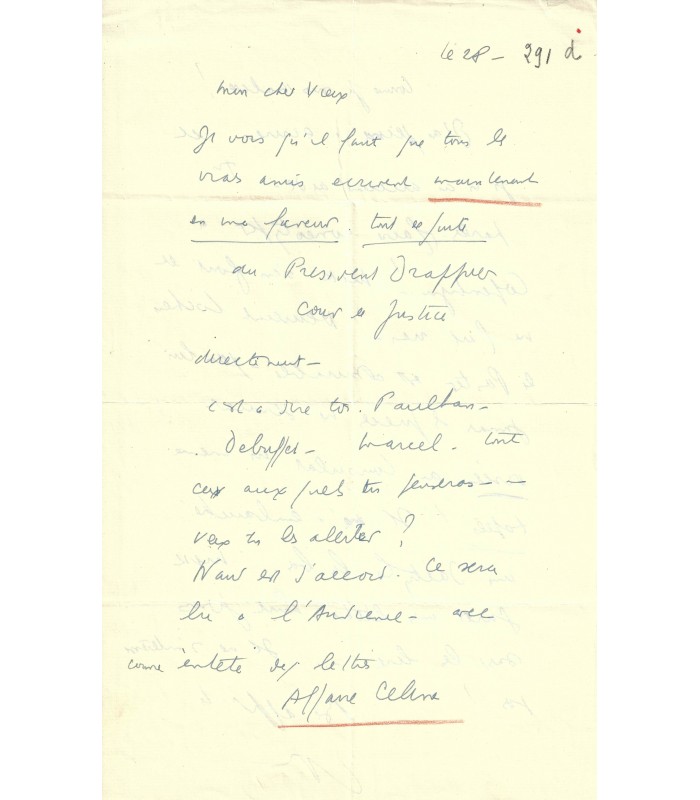 CELINE (L.F.), écrivain. Lettre autographe (G 3953)