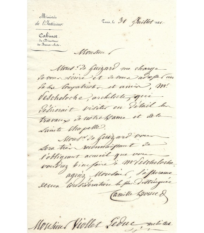 DOUCET (Camille). Ecrivain, secrétaire perpétuel de l'Académie française. Lettre (Réf. G 2727)