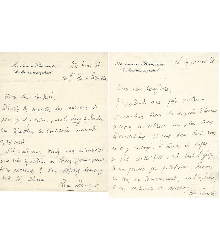 DOUMIC (René). Important critique littéraire. 4 Lettres (Réf. E 10075)