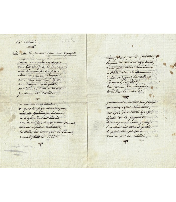 DUPATY (Emmanuel). Administrateur de la Bibliothèque de l'Arsenal. Manuscrit "La Sobriété" (Réf. E 10397)