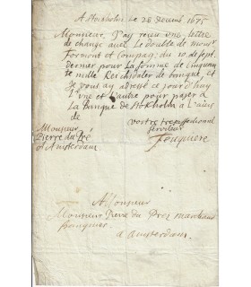 FEUQUIERES (Isaac de Pas, marquis de). Lieutenant des Armées de Louis XIV. Lettre (Réf. G 1512)