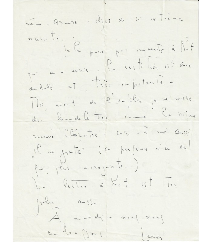 FINI Leonor. Peintre surréaliste. Lettre autographe, 15 novembre  1959 (Réf. G 3173)