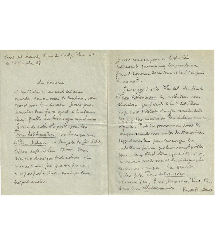 FUNCK-BRENTANO (Frantz). Historien, archiviste-paléographe. 8 lettres + 1 carte postale (Réf. E 10181)