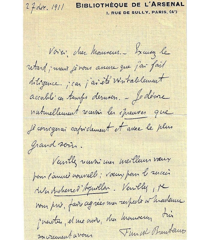FUNCK-BRENTANO (Frantz). Historien, archiviste-paléographe. 8 lettres + 1 carte postale (Réf. E 10181)