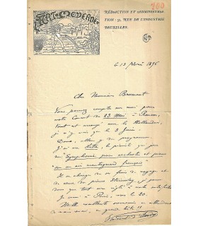 INDY (Vincent d'). Compositeur. Lettre à Brument (Réf. G 4896)
