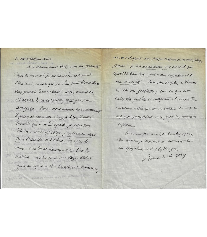 LA GORCE (Pierre de). Historien. Lettre à Félicien Pascal (1913) (Réf. G 827)
