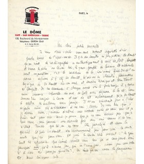 SARTRE (Jean-Paul), philosophe, écrivain et dramaturge. Lettre autographe à Wanda Kosakiewicz, août 1938 (Réf. G 3425)