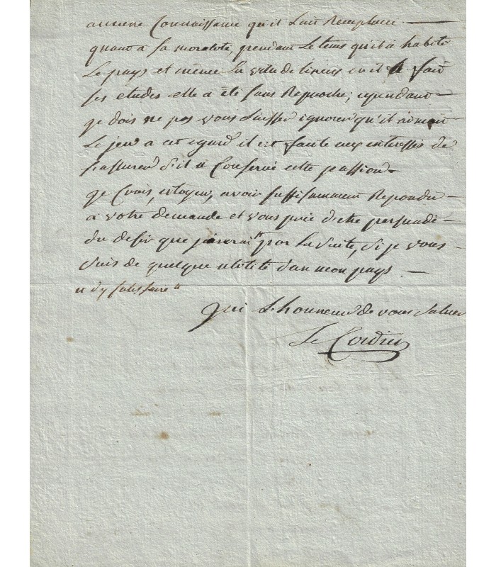 LE CORDIER (Jacques). Député du Calvados. Lettre (1794) (Réf. E 10009)