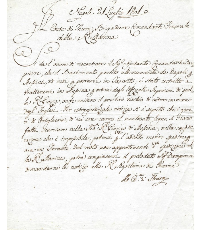 THURN (Comte de), militaire. Lettre autographe (E 10381)