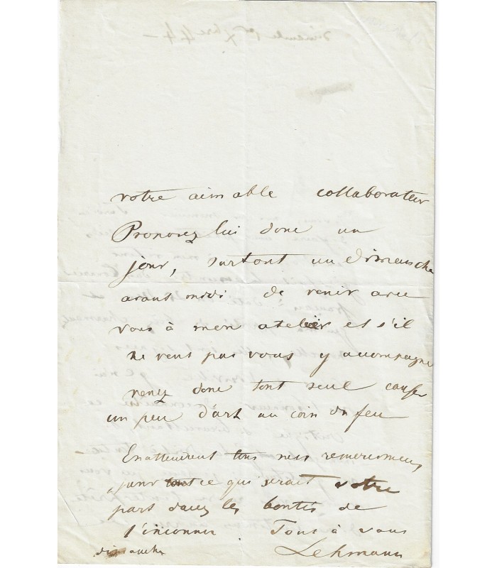 LEHMANN (Henri). Peintre d'histoire et portraististe allemand. 2 Lettres (Réf. G 4358)