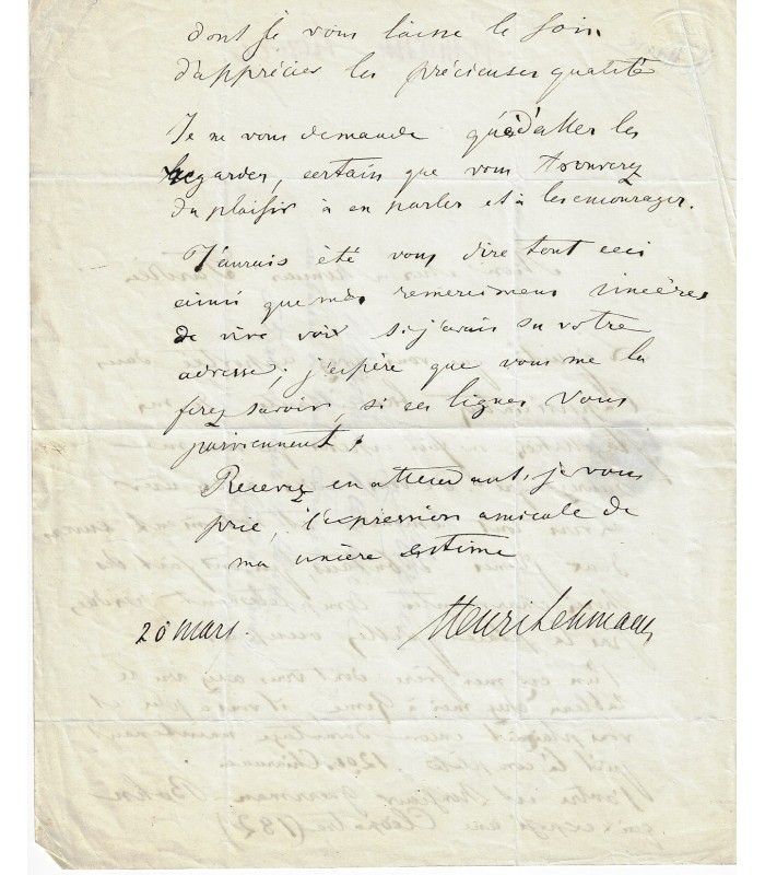 LEHMANN (Henri). Peintre d'histoire et portraististe allemand. 2 Lettres (Réf. G 4358)