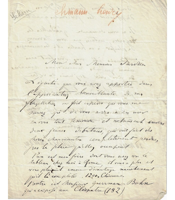 LEHMANN (Henri). Peintre d'histoire et portraististe allemand. 2 Lettres (Réf. G 4358)