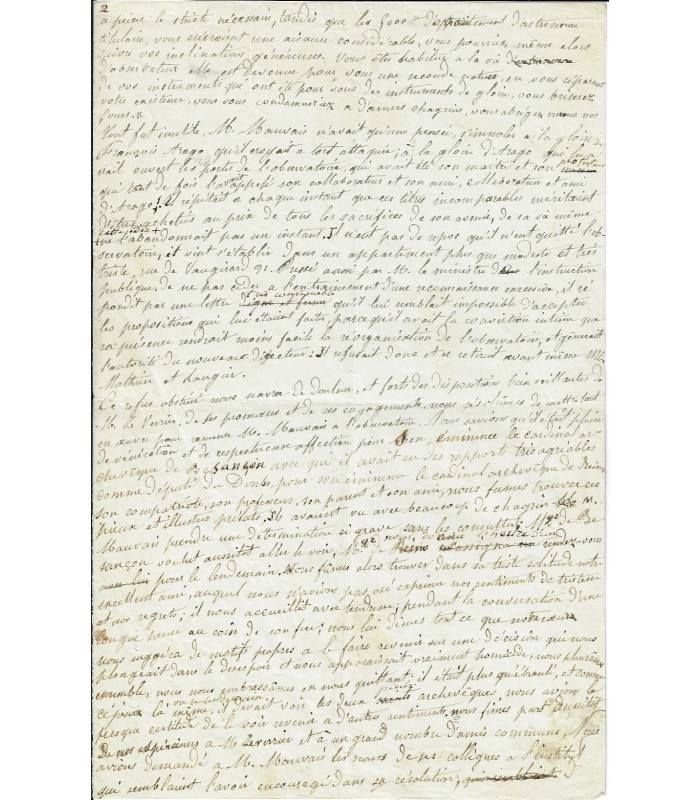 MOIGNO (Fr. Marie, abbé). Physicien. Manuscrit  sur l'astronome de l'Observatoire V. Mauvais (Réf. G 1546)