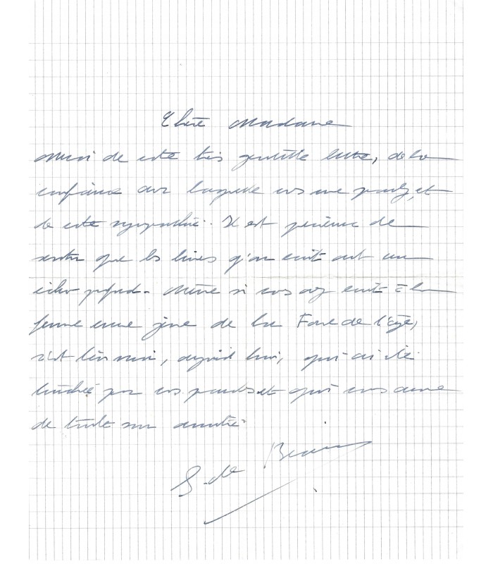 BEAUVOIR Simone de, philosophe, romancière. Lettre autographe (G 3749).