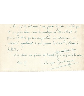 BOULENGER Jacques, écrivain. Lettre autographe (G 2800)
