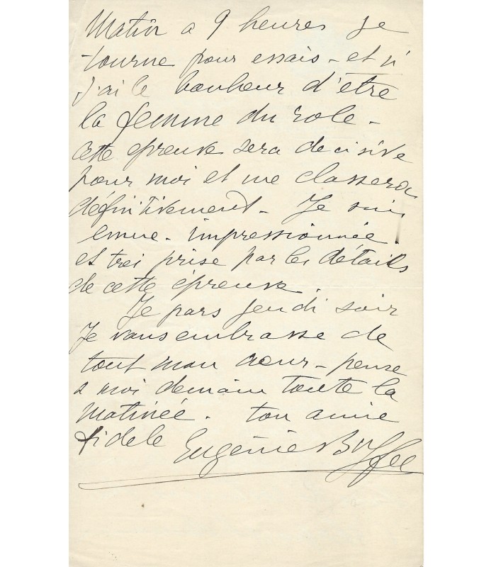 BUFFET Eugénie, chanteuse. Lettre autographe (G 2331)