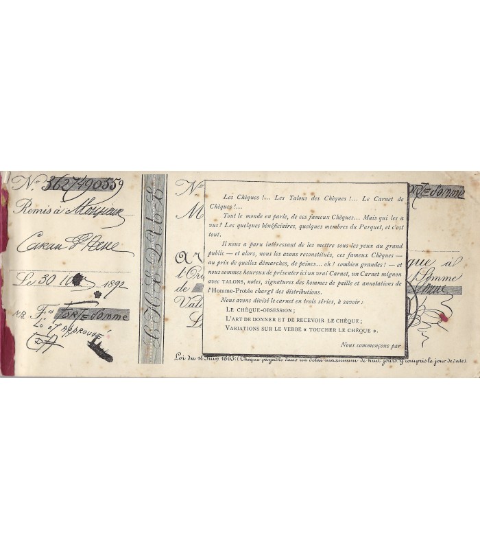 CARAN D'ACHE [Emmanuel Poiré], dessinateur. Carnet de Chèques (E 10296)